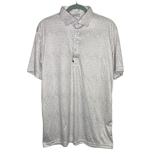 Collars & Co Polo Shirt Mens L White Geo Dress Collar Performance Golf Preppy - Picture 2 of 10